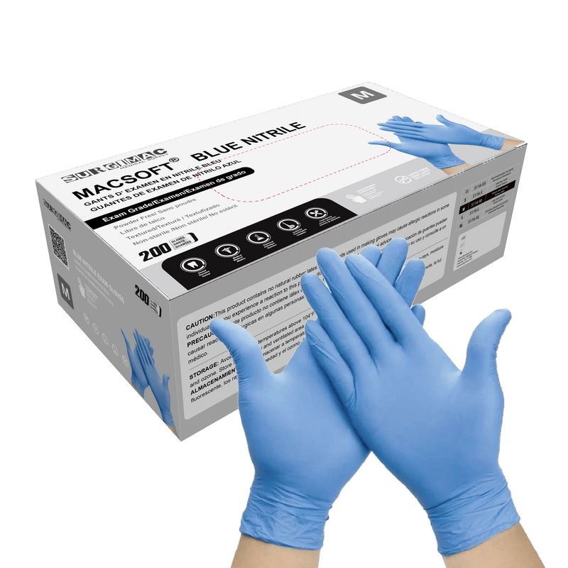 Nitrile Exam Gloves MacSoft by SurgiMac | Blue | Chemo Tested | 200 Count 5116-M