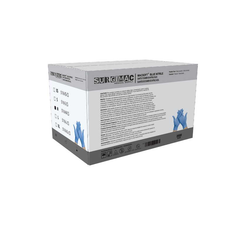 Nitrile Exam Gloves MacSoft by SurgiMac | Blue | Chemo Tested | 200 Count 5116-XS
