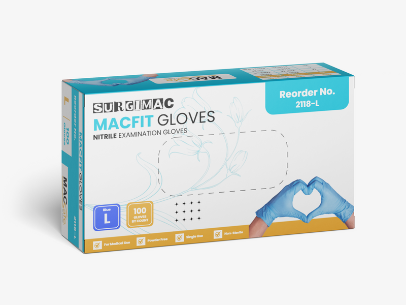 SurgiMac Nitrile Exam Gloves, Chemo Tested, Blue, MacFit