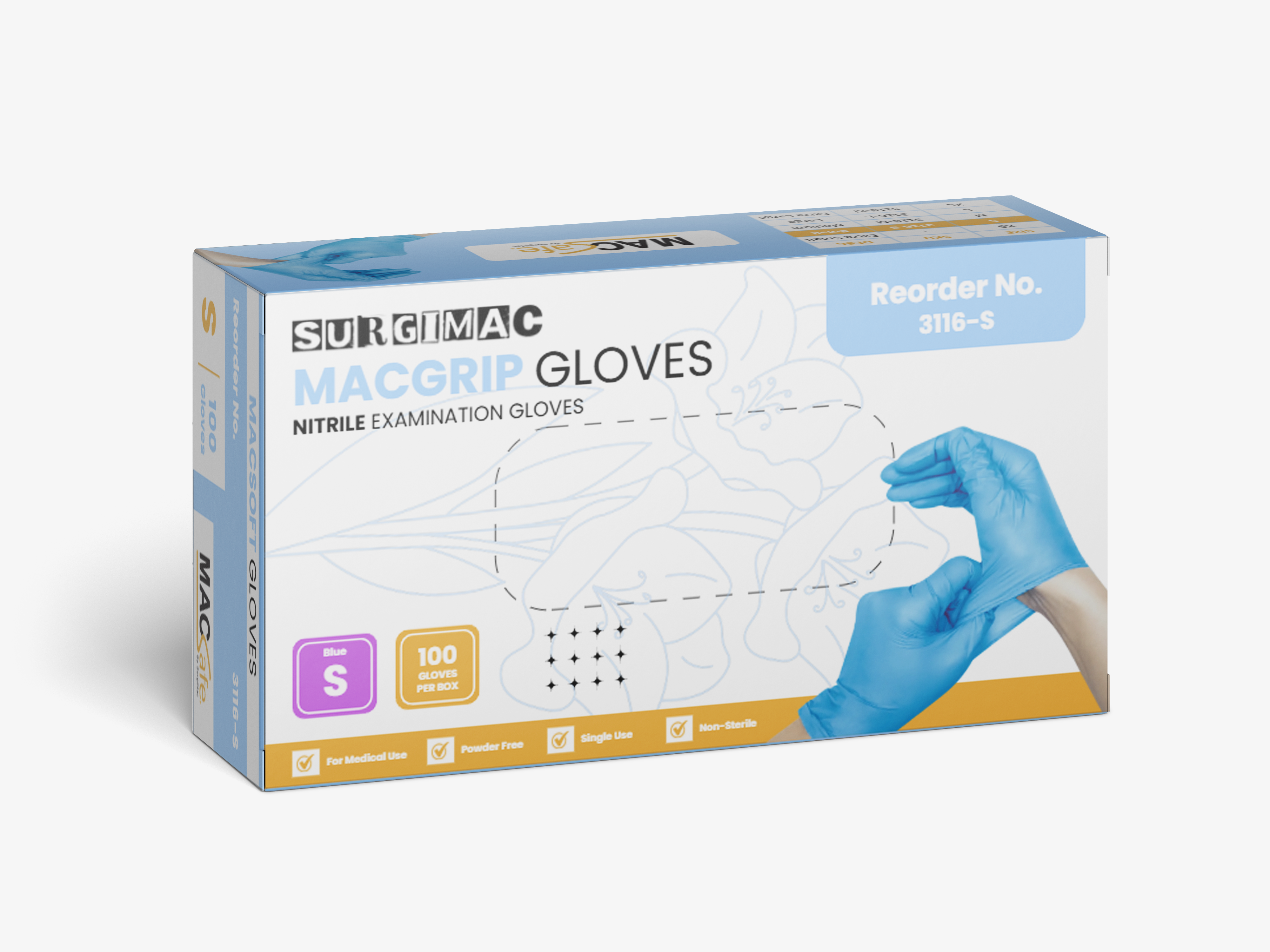 SurgiMac Vinyl Exam Glove, Blue, MacGrip, 100/Box
