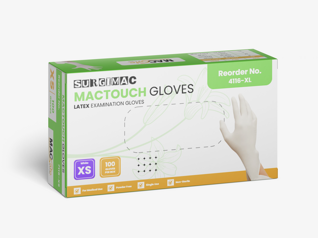 SurgiMac Latex Exam Gloves, White, MacTouch