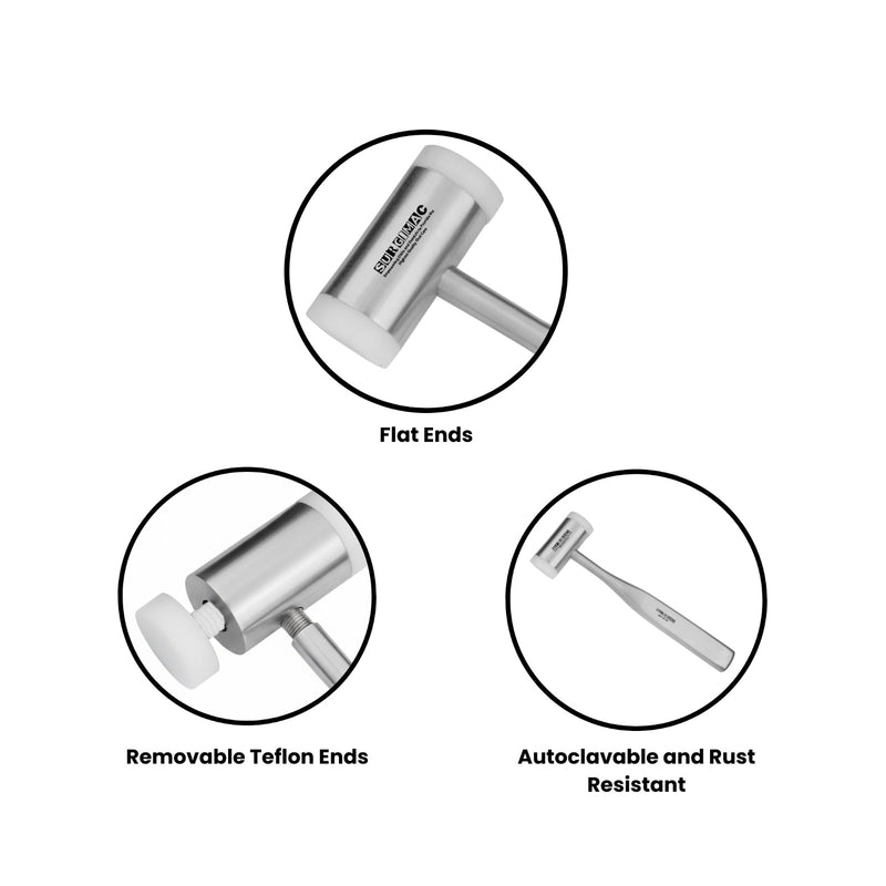 SurgiMac Surgical Mallet, Teflon Head, Shock Absorbing, 18cm, Stainless Steel, Pro Series, 1/Pk