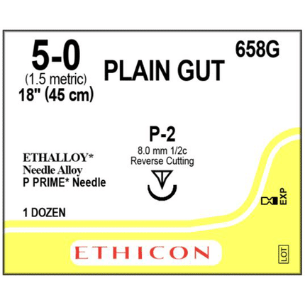 Ethicon Suture 5-0 18" Plain Gut Monofilament P-2 Yellowish Tan 12/Bx