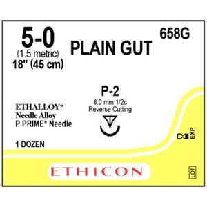 Ethicon Suture 5-0 18" Plain Gut Monofilament P-2 Yellowish Tan 12/Bx | SurgiMac Dental Supply