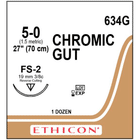 Absorbable Suture with Needle Chromic Gut FS-2 3/8 Circle Reverse Cutting Needle Size 5 - 0