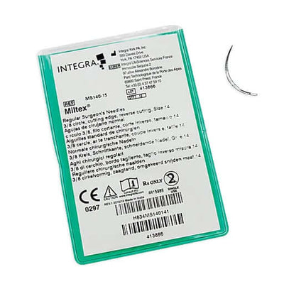 Miltex #15, 3/8 circle, regular surgeon's suture needle, package of 12 needles
