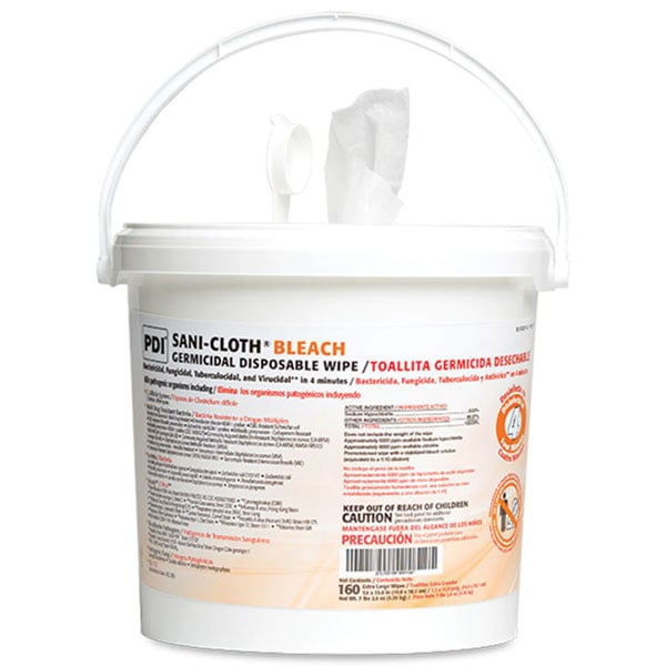 Sani-Cloth Bleach 7.5" x 15" Wipe Pail, Case of 2 - 160/Bucket, X-Large