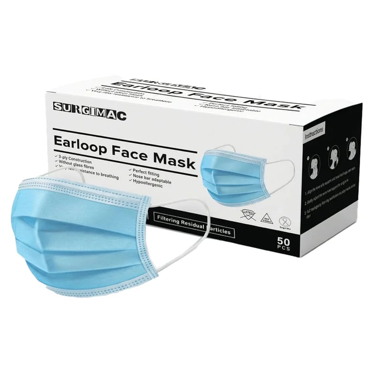 SurgiMac Particulate Earloop Face Mask Level 1, Anti-Allergy, MaxSafe, 50/Pk