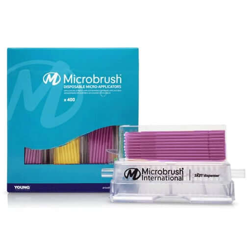 Microbrush Plus Micro-Applicators with Dispenser, Fine, Yellow & Pink, 400/Pk | SurgiMac Dental Supply