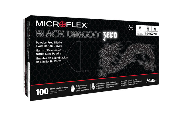 Ansell Microflex Black Dragon Zero Powder Free Nitrile Exam Gloves | BD-1001-NPF-1 | Ansell | SurgiMac