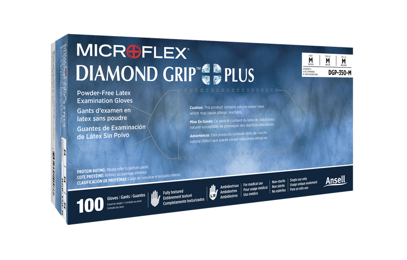 Microflex Diamond Grip Plus Powder Free Latex Exam Gloves DGP-350-XS-1