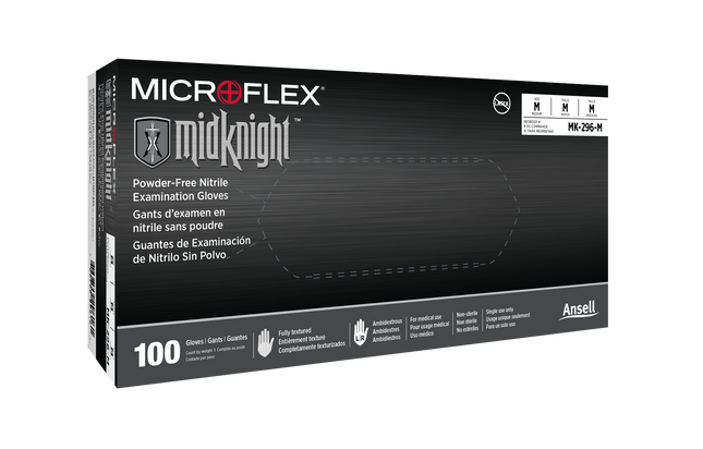 Ansell Microflex Midknight Powder Free Nitrile Exam Gloves | MK-296-XS-1 | Ansell | SurgiMac