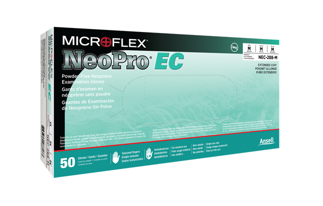 Ansell Microflex Neopro Ec Powder-Free Extended Cuff Chloroprene Exam Gloves