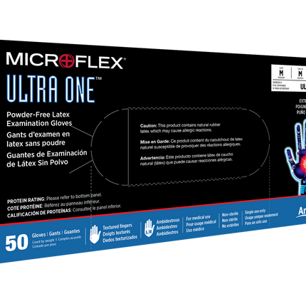 Ansell Microflex Ultra One Powder-Free Extended Cuff Latex Exam Gloves