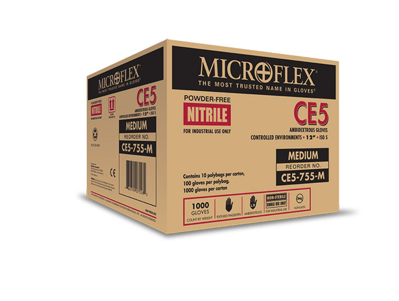 Microflex CE5-755 Class 100 Nitrile PF Cleanroom Gloves CE5-755-XS-1
