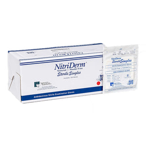 NitriDerm Nitrile Gloves, Sterile MEDIUM, Powder Free, Smooth, 50 Pair/Box | SurgiMac Dental Supply