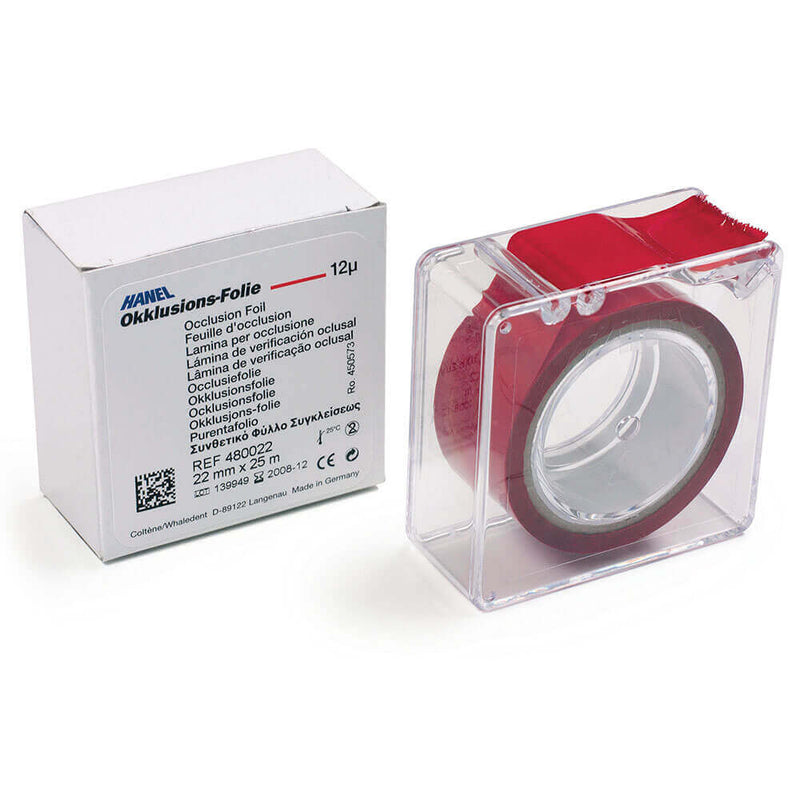 Hanel Occlusion Foil, One-sided Red, 12 microns, 80 mm x 25 m roll | SurgiMac Dental Supply