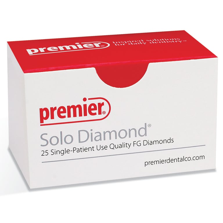 Solo #1114.10 medium grit, round end taper diamond bur, single use. Package