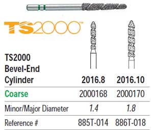 TS2000 Speed Cut Diamond FG #2016.10 Cylinder Bevel-End Coarse, pack of 5