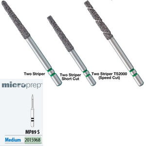 Two Striper ShortCut FGSS MP 89 S Medium Diamond Burs, Micro-Prep, Short Shank