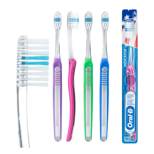 Oral-B Indicator Toothbrush, 30 Soft, 4 Assorted Colors: Green, Dark Blue, Purple & Pink, 12/bx 80345505