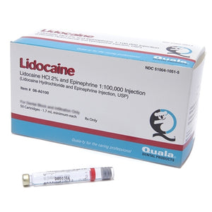 Lidocaine HCL 2% with Epinephrine 1:100,000, 1.7 mL Cartridges, 50/Box 08-A0100-1