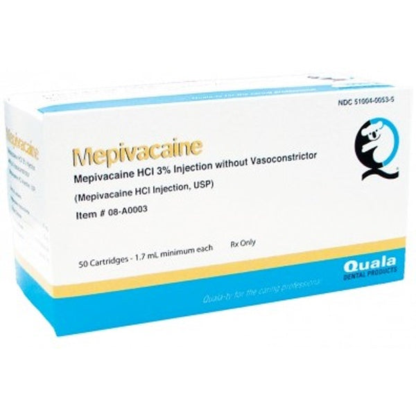 Quala | Quala Mepivacaine 3% Local Anesthetic PLAIN Cartridges, 1.7 mL 50/Box | 08-A0003