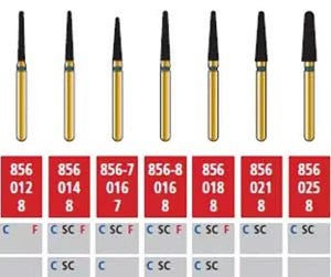 Alpen FG #856.025 Coarse Grit, Round End Taper Diamond Bur. Package of 5 Burs | SurgiMac Dental Supply