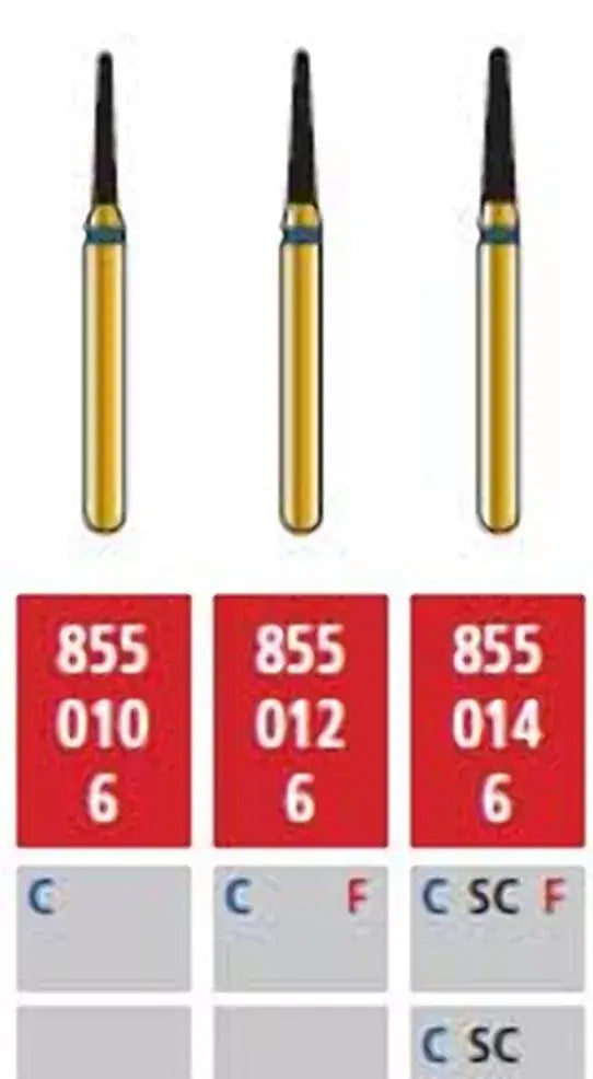 Alpen FG #855.010 Coarse Grit, Round End Taper Diamond Bur. Package of 5 Burs | SurgiMac Dental Supply