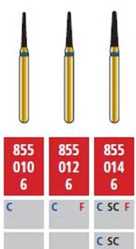 Alpen FG #855.010 Coarse Grit, Round End Taper Diamond Bur. Package of 5 Burs | SurgiMac Dental Supply