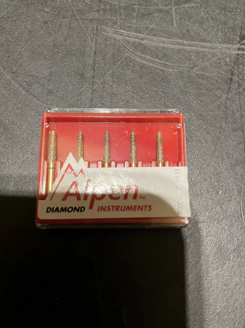 Alpen FG #847.018 flat end taper coarse diamond bur, pack of 5 | SurgiMac Dental Supply