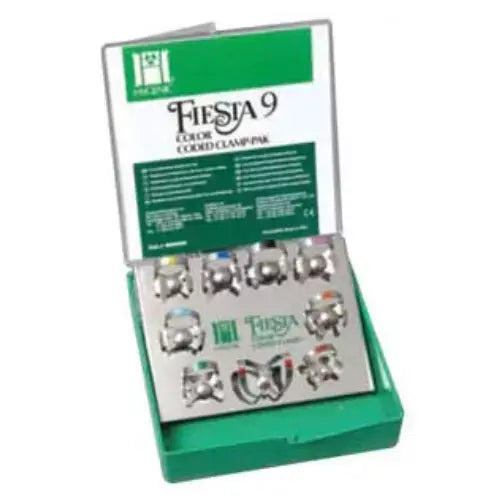 Hygenic Fiesta 9 Wingless Color Coded Clamp Pak. Pak contains: 1 Color-Coded | SurgiMac Dental Supply