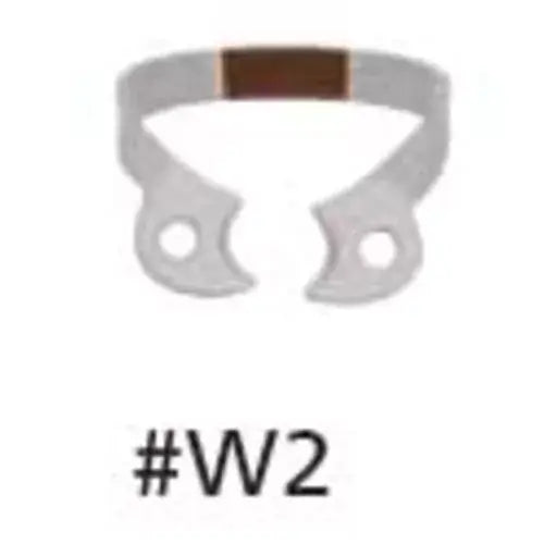 Hygenic Fiesta Color Coded Clamps. #W2 (brown) wingless metal dam clamp | SurgiMac Dental Supply