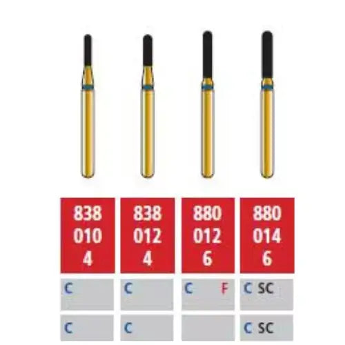 Alpen FG #880.014 Coarse Grit, Round End Cylinder Diamond Bur. Package of 5 Burs | SurgiMac Dental Supply