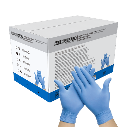 Nitrile Exam Gloves MacSoft by SurgiMac | Blue | Chemo Tested | 300 Count | 6116-S-CS | SurgiMac | SurgiMac