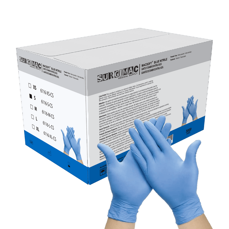Nitrile Exam Gloves MacSoft by SurgiMac | Blue | Chemo Tested | 300 Count 6116-S-CS
