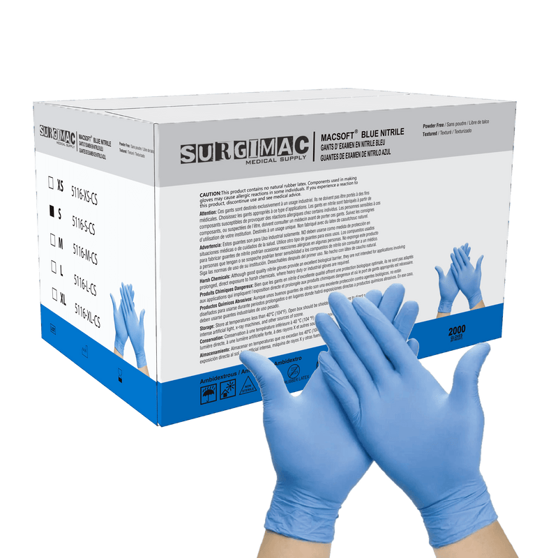 Nitrile Exam Gloves MacSoft by SurgiMac | Blue | Chemo Tested | 200 Count 5116-S-CS