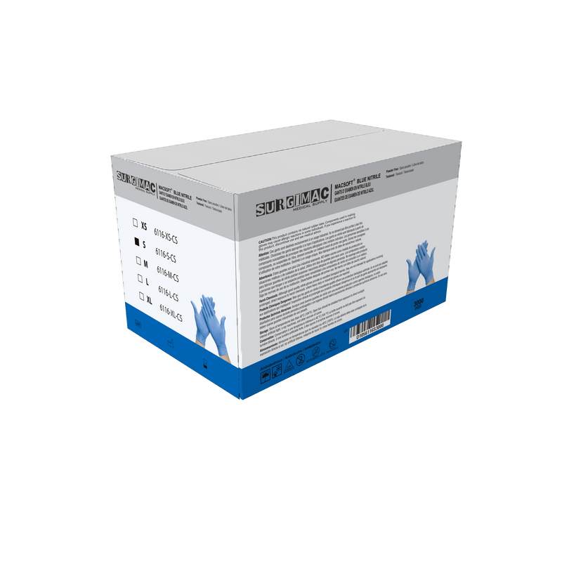 Nitrile Exam Gloves MacSoft by SurgiMac | Blue | Chemo Tested | 300 Count 6116-S