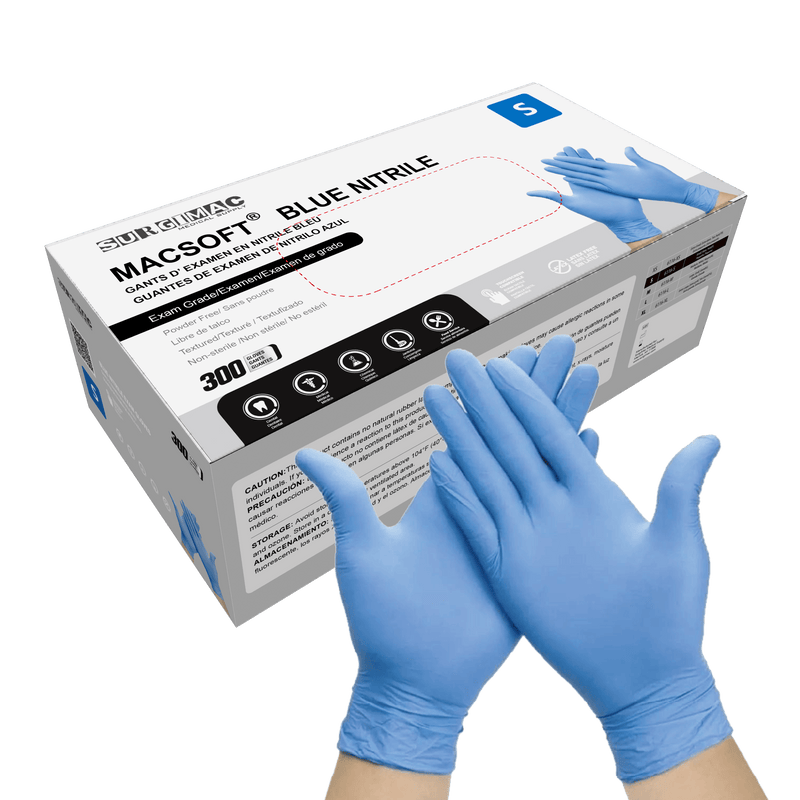 Nitrile Exam Gloves MacSoft by SurgiMac | Blue | Chemo Tested | 300 Count 6116-S