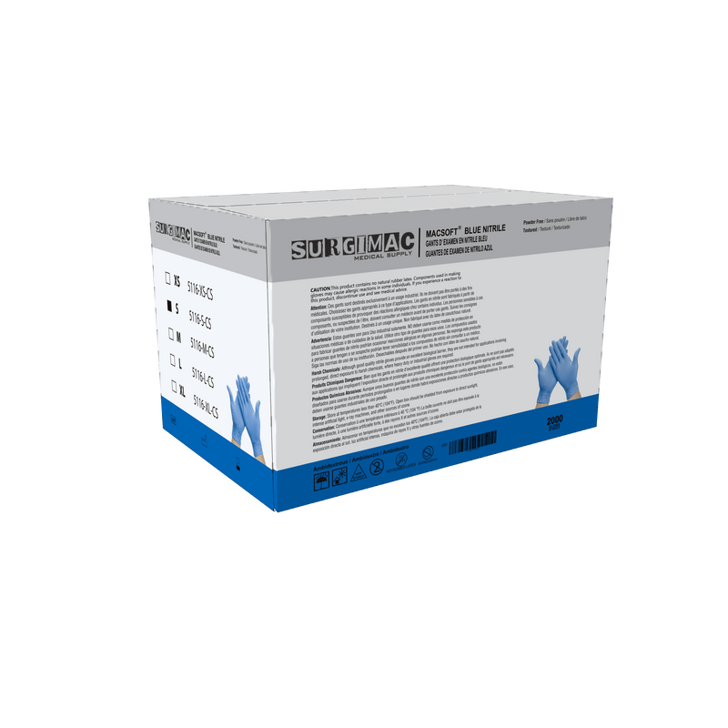 Nitrile Exam Gloves MacSoft by SurgiMac | Blue | Chemo Tested | 200 Count 5116-XS