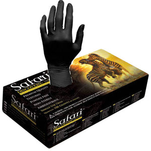 Safari Black Latex Powder Free Textured Exam Gloves SFR 87325-B-LTX-PF-2