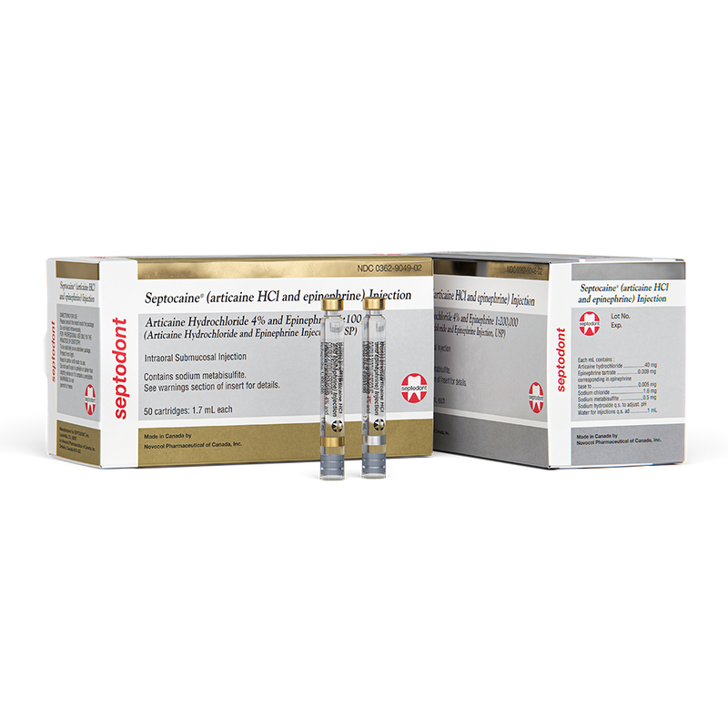 Septocaine 4% Articaine With Epinephrine 1:100,000 - Box of 50 Cartridges (1.7 mL Each) 01A1400-1