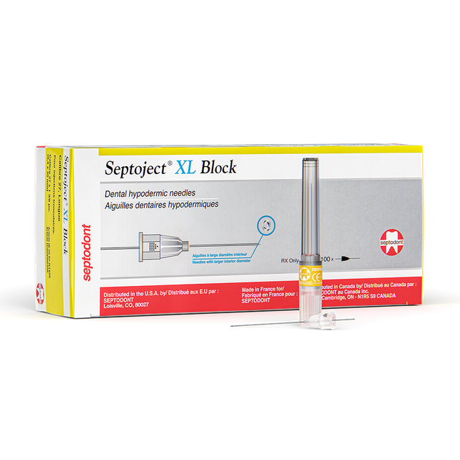 Septodont Septoject XL Needle Infiltration and Nerve Blocks 25 Gauge X-Large 100/Bx