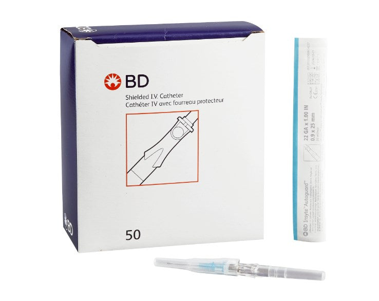 BD Insyte Autoguard 22G 1 Inch Peripheral IV Catheter with Retracting Safety Needle 381523