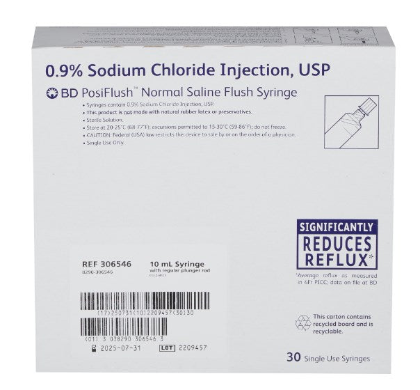 BD PosiFlush IV Flush Solution Sodium Chloride, Preservative Free 0.9% Injection Prefilled Syringe 306546-Bx