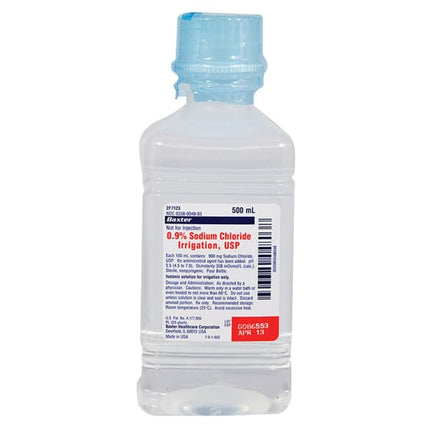 Baxter | Baxter Irrigation Solution 0.9% Sodium Chloride, Preservative Free Not for Injection Bottle 500 mL | 2F7123