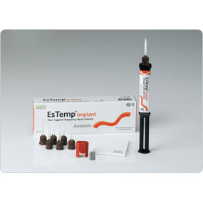 EsTemp Implant Temporary Resin Cement. Easy mix & loss save syringe type. Flows