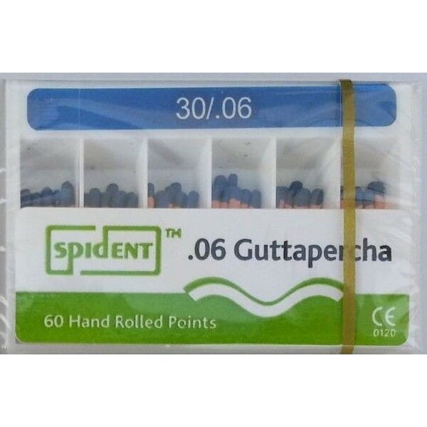 Spident #30 .06 Tapered Gutta Percha Points, Hand Rolled, Color Coded, Box