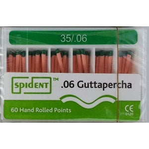 Spident #35 .06 Tapered Gutta Percha Points, Hand Rolled, Color Coded, Box
