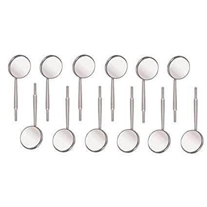 12 Pcs Rhodium Coated Dental Mirrors for Examination - Scratch Resistant, Anti-Fog, Stainless Steel Handle MIR03-CS